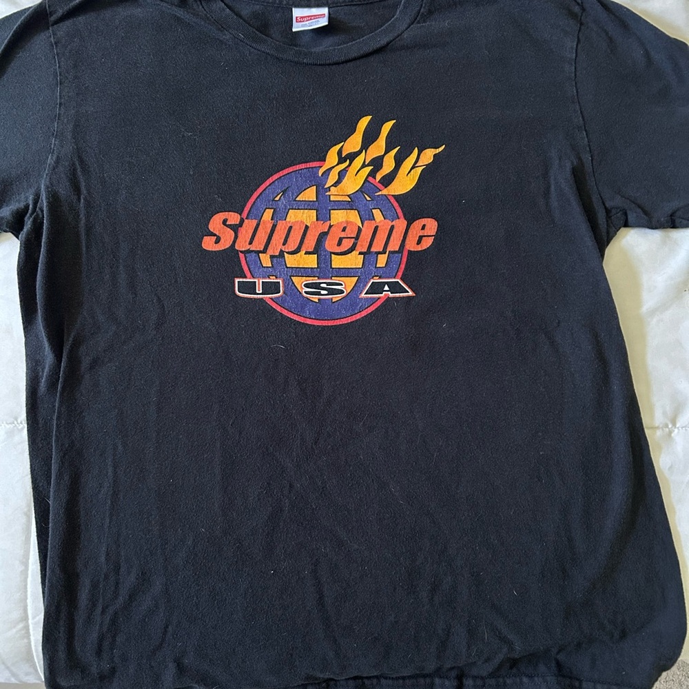 Supreme Black and Orange Retro Flame Tee